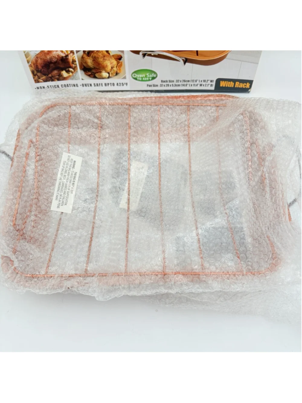 New Non-Stick Copper Ceramic Turkey Roaster Pan W/ Removable Rack
